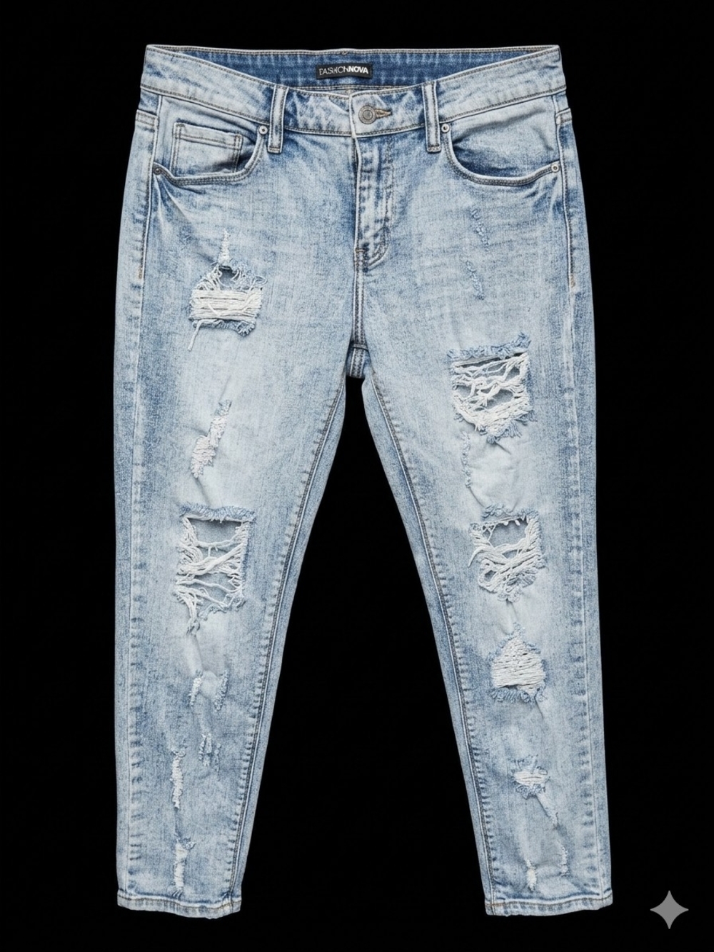 Fashion Nova Light Blue Distressed Boyfriend Jeans